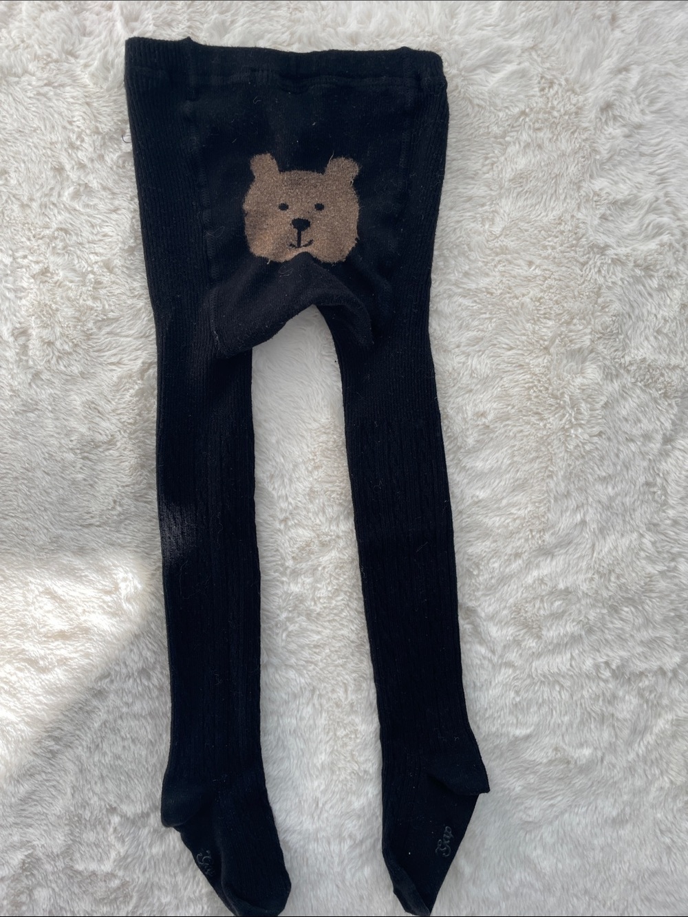 SALE! 50% Off Baby Gap Kids Black Tights with Brown Bear Detail Size 4/5 Y